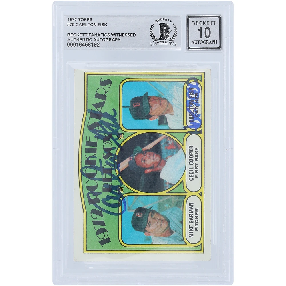 Carlton Fisk Boston Red Sox Autographed 1972 Topps #79 Beckett Fanatics Witnessed Authenticated Rookie Card with "HOF 2000" Inscription