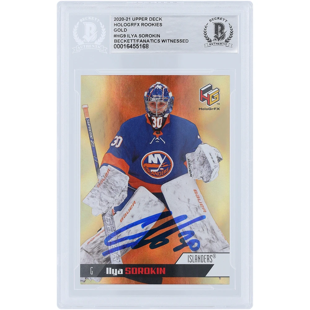 Ilya Sorokin New York Islanders Autographed 2020-21 Upper Deck HoloGRFX Gold #HG-9 Beckett Fanatics Witnessed Authenticated Rookie Card