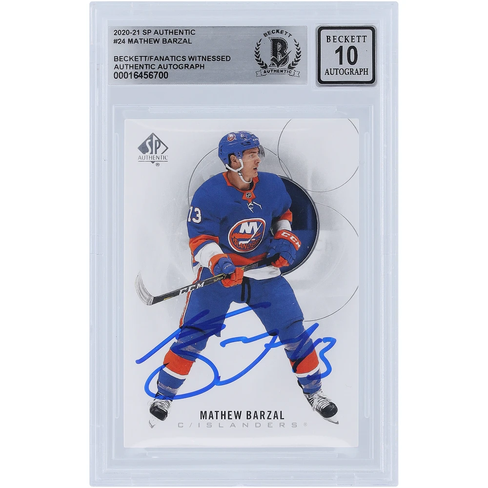 Mathew Barzal New York Islanders Autographed 2020-21 Upper Deck SP Authentic #24 Beckett Fanatics Witnessed Authenticated 10 Card