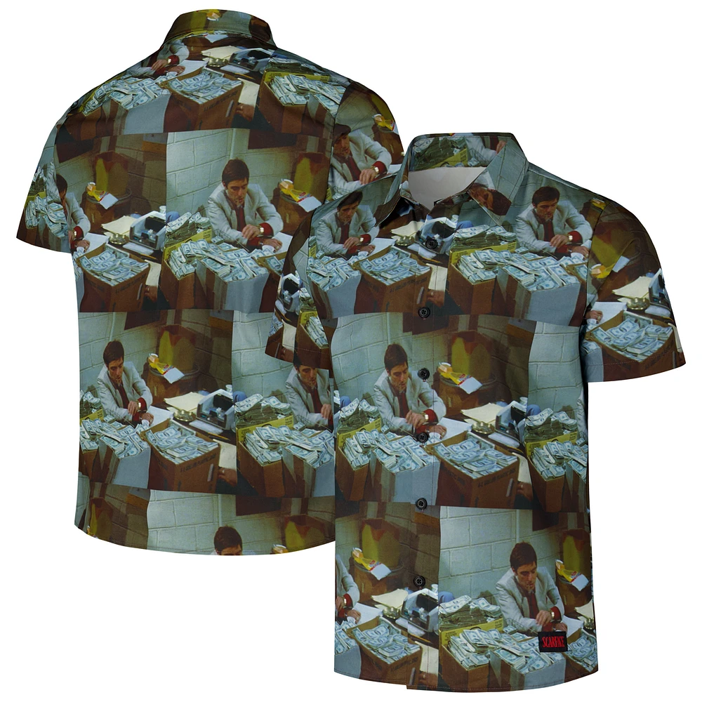 Unisex Reason Blue Scarface Money Woven Button-Up Shirt