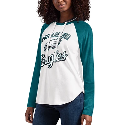 Women's G-III 4Her by Carl Banks White Philadelphia Eagles MVP Raglan Hooded Long Sleeve T-Shirt