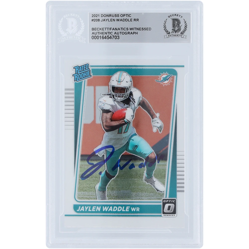 Jaylen Waddle Miami Dolphins Autographed 2021 Panini Donruss Optic Rated Rookie #208 Beckett Fanatics Witnessed Authenticated / Rookie Card