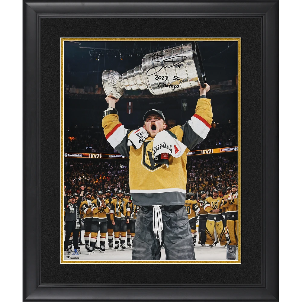 Jack Eichel Vegas Golden Knights Autographed Framed 16" x 20" Raising Cup Photograph with "23 SC Champs" Inscription
