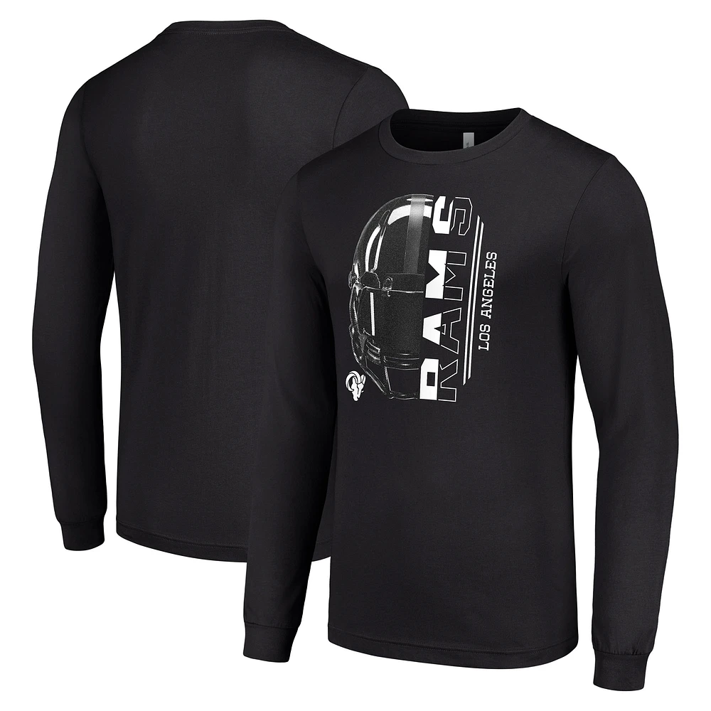 Men's Starter Black Los Angeles Rams Half Helmet Logo Long Sleeve T-Shirt