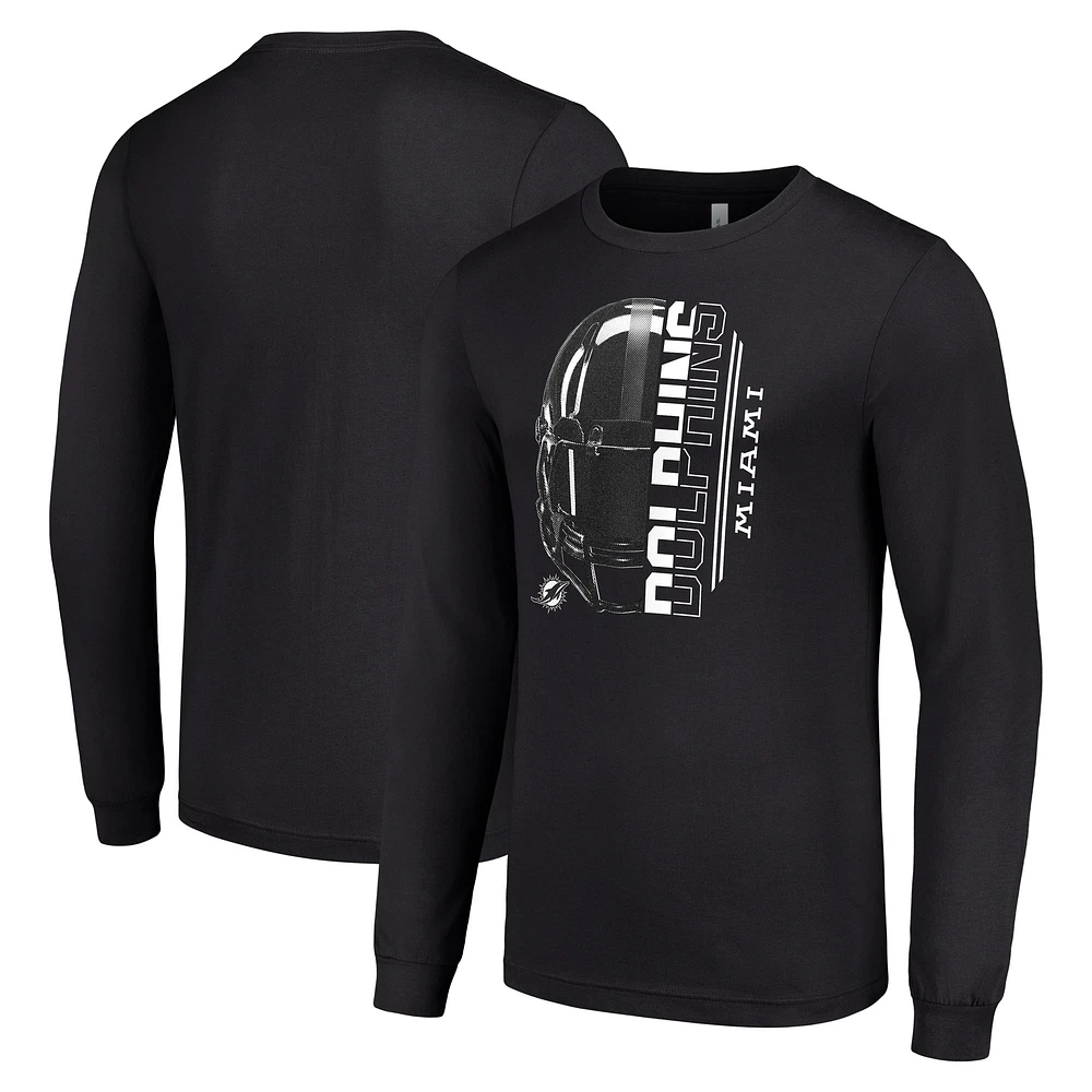 Men's Starter Miami Dolphins Half Helmet Logo Long Sleeve T-Shirt