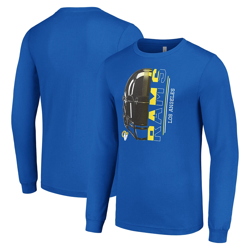 Men's Starter Royal Los Angeles Rams Half Helmet Logo Long Sleeve T-Shirt