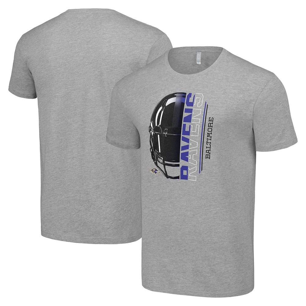 Men's Starter Heather Gray Baltimore Ravens Half Helmet Logo T-Shirt