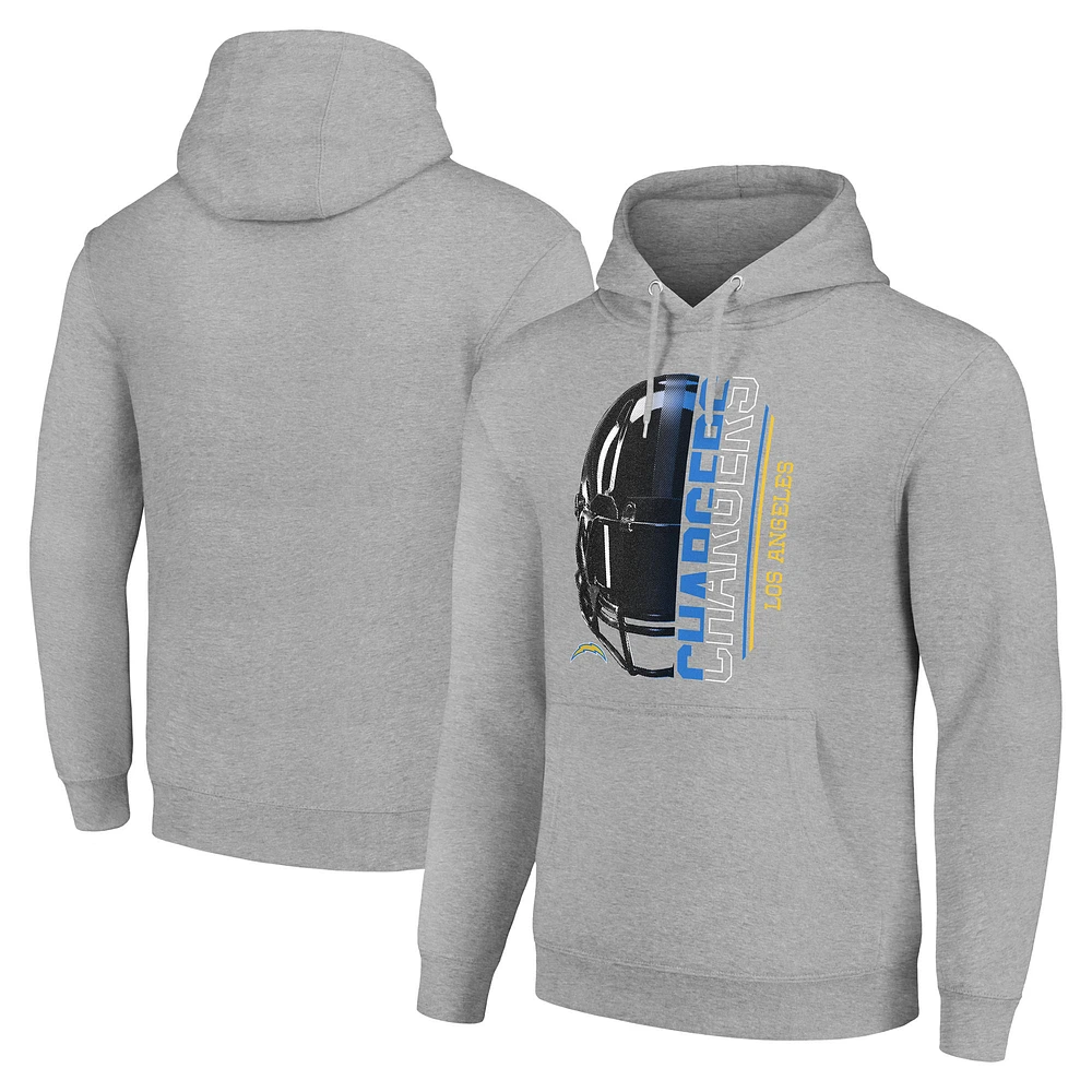 Unisex Starter Heather Gray Los Angeles Chargers Half Helmet Logo Pullover Hoodie