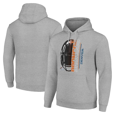 Unisex Starter Heather Gray Denver Broncos Half Helmet Logo Pullover Hoodie