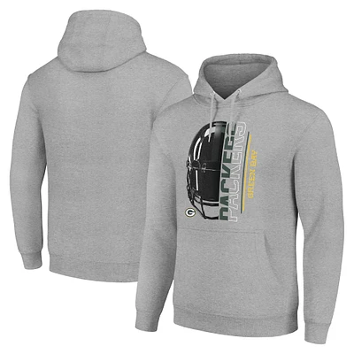 Unisex Starter Heather Gray Green Bay Packers Half Helmet Logo Pullover Hoodie