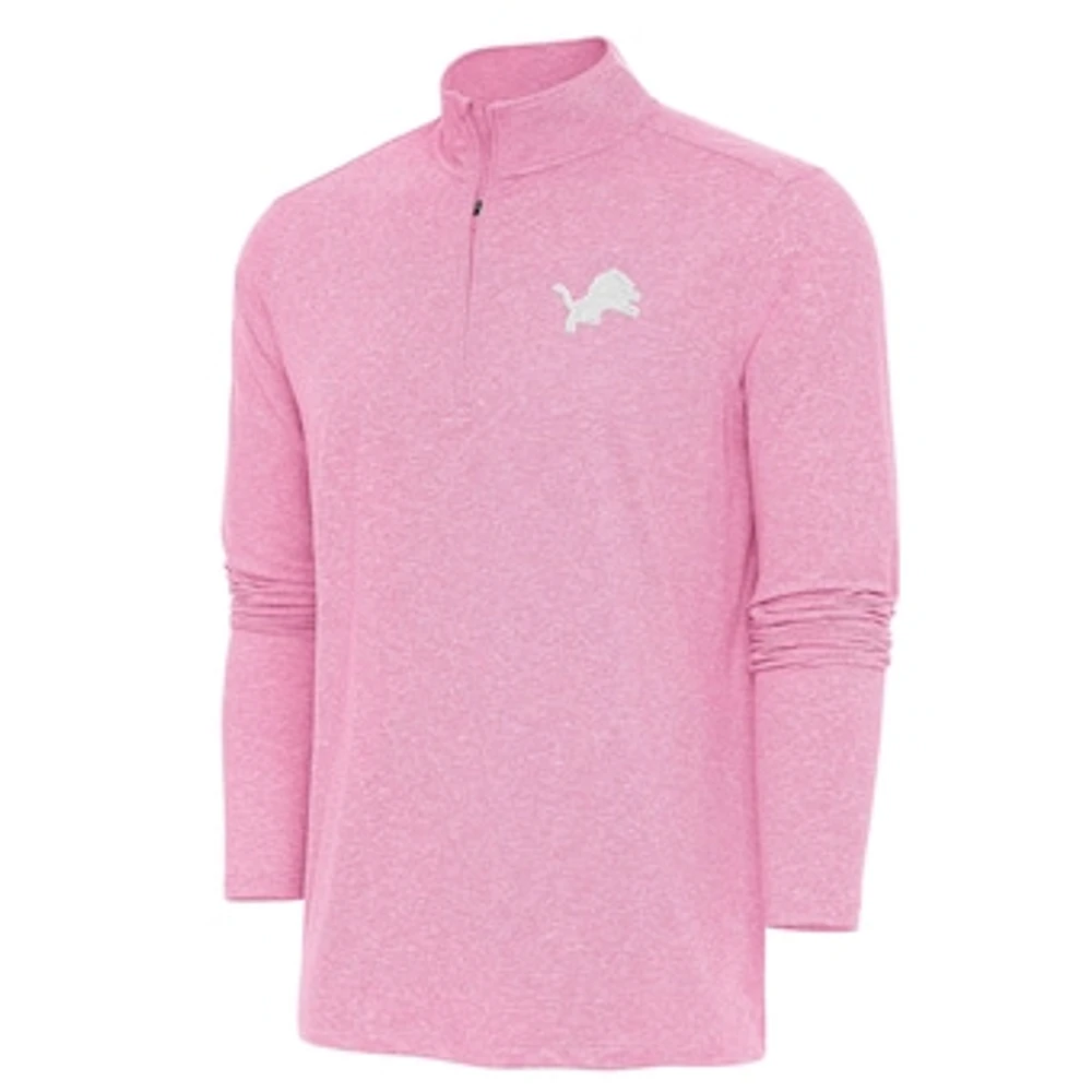 Men's Antigua Pink Detroit Lions Hunk Quarter-Zip Pullover Top