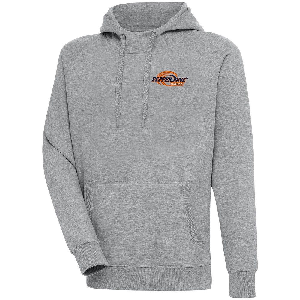 Men's Antigua Heather Gray Pepperdine Waves Victory Pullover Hoodie
