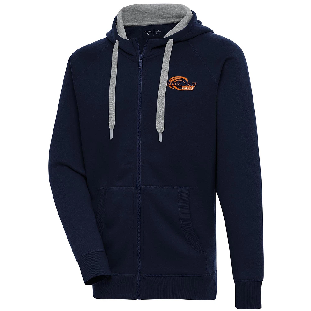 Men's Antigua Navy Pepperdine Waves Victory Raglan Full-Zip Hoodie