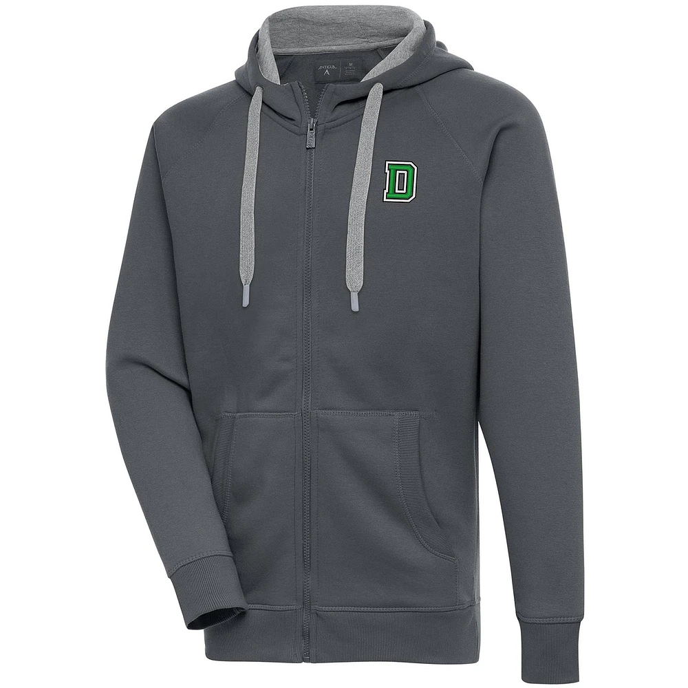 Men's Antigua Charcoal Dartmouth Big Green Victory Raglan Full-Zip Hoodie
