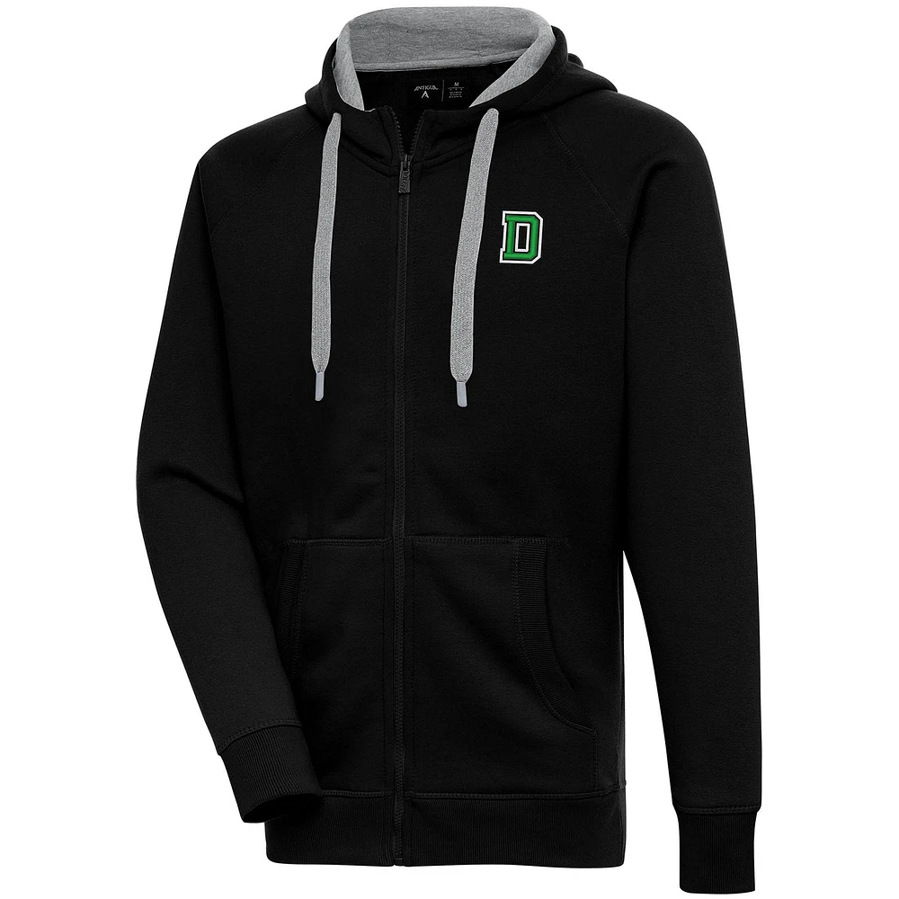 Men's Antigua Black Dartmouth Big Green Victory Raglan Full-Zip Hoodie