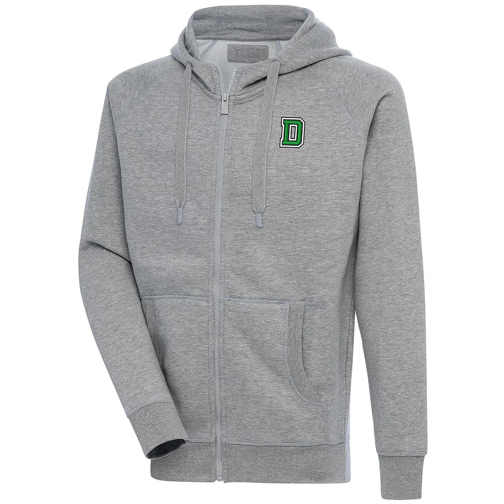 Men's Antigua Heather Gray Dartmouth Big Green Victory Raglan Full-Zip Hoodie