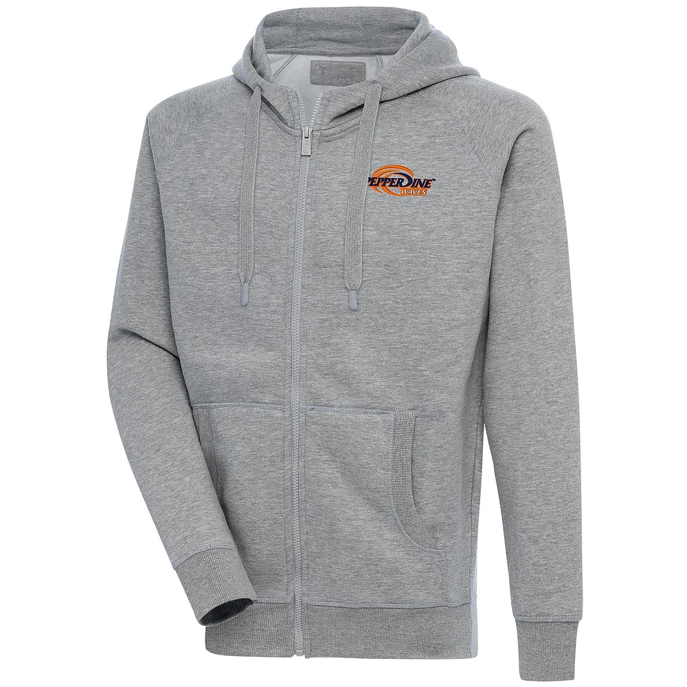Men's Antigua Heather Gray Pepperdine Waves Victory Raglan Full-Zip Hoodie