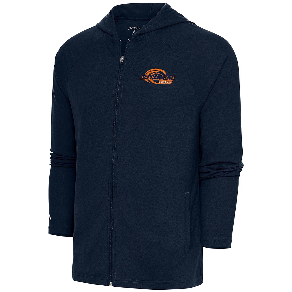 Men's Antigua Navy Pepperdine Waves Legacy Raglan Full-Zip Hoodie