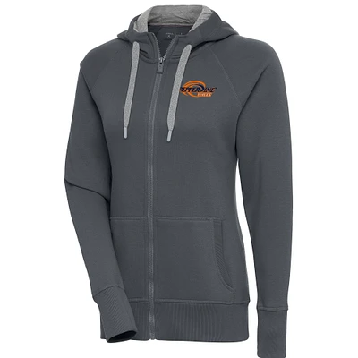 Women's Antigua Charcoal Pepperdine Waves Victory Full-Zip Hoodie