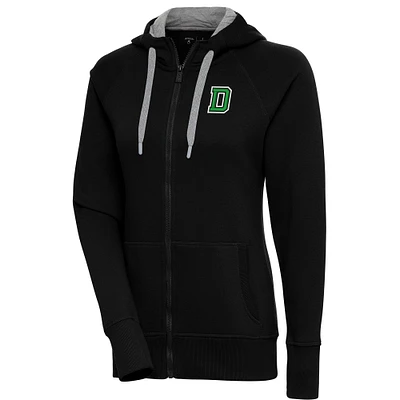 Women's Antigua Black Dartmouth Big Green Victory Full-Zip Hoodie