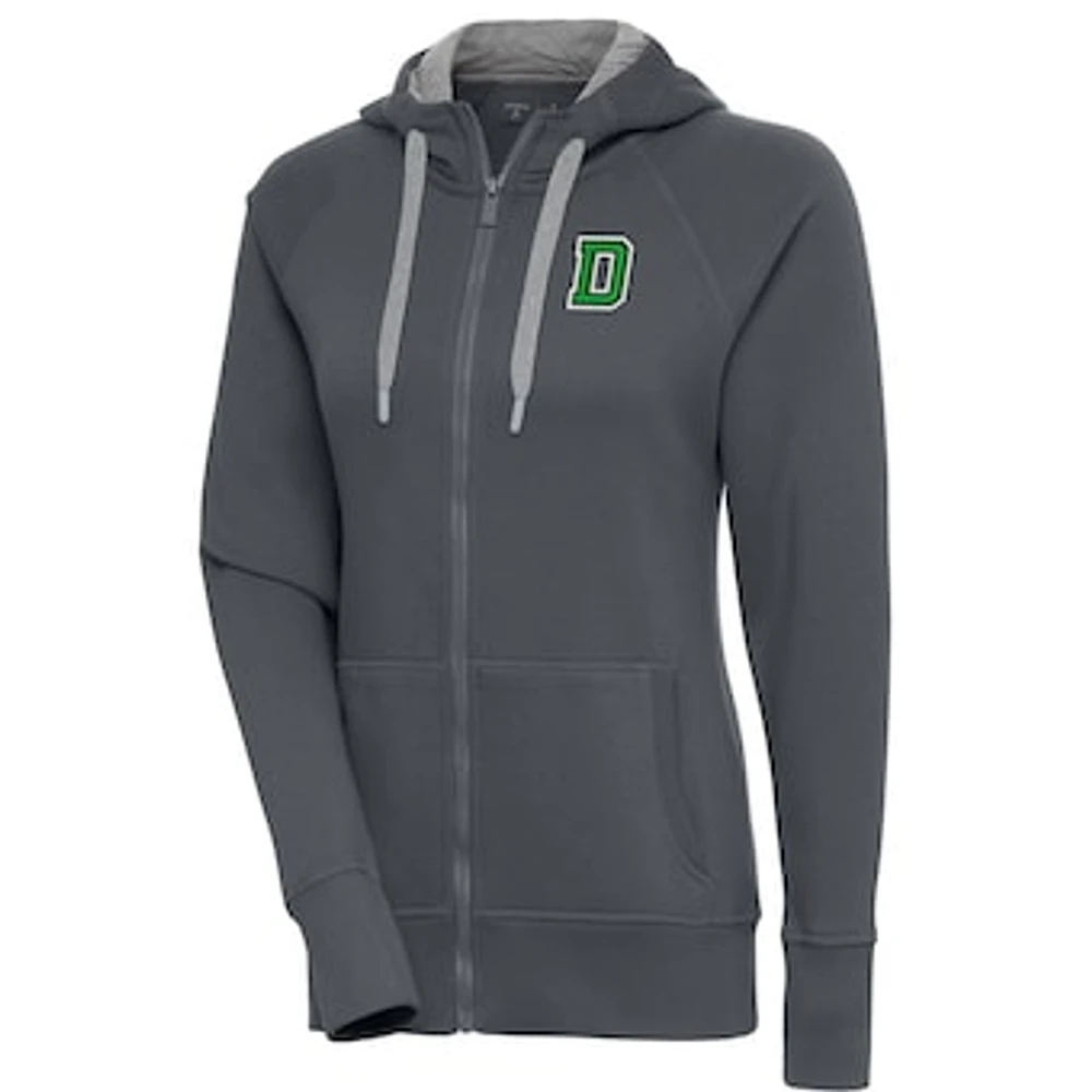 Women's Antigua Charcoal Dartmouth Big Green Victory Full-Zip Hoodie