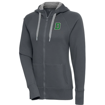 Women's Antigua Charcoal Dartmouth Big Green Victory Full-Zip Hoodie