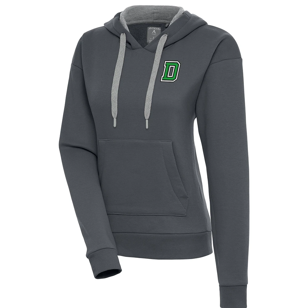 Women's Antigua Charcoal Dartmouth Big Green Victory Pullover Hoodie