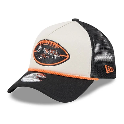 Men's New Era Stone/Black Cincinnati Bengals 2024 Sideline Historic 9FORTY A-Frame Trucker Adjustable Hat