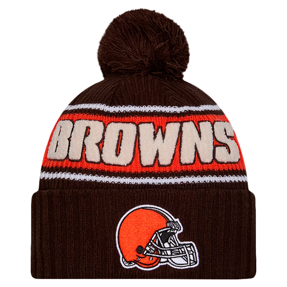 Men's New Era Brown Cleveland Browns 2024 Sideline Cuffed Knit Hat with Pom