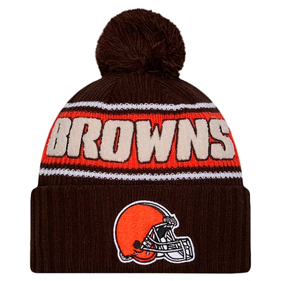 Men's New Era Brown Cleveland Browns 2024 Sideline Cuffed Knit Hat with Pom