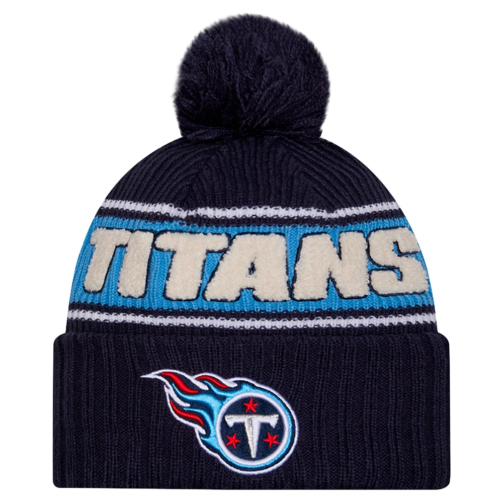 Men's New Era Navy Tennessee Titans 2024 Sideline Cuffed Knit Hat with Pom