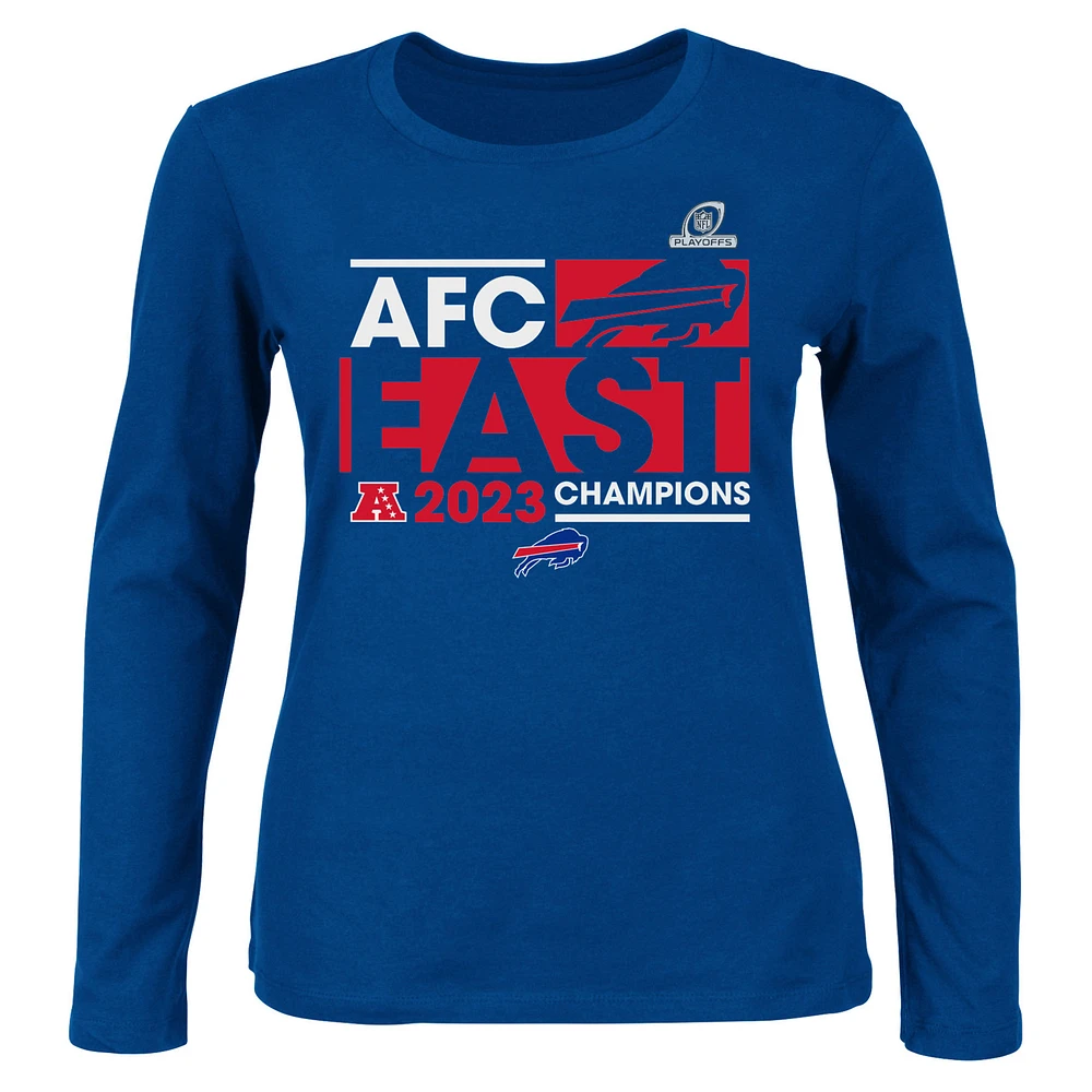 Women's Fanatics Royal Buffalo Bills 2023 AFC East Division Champions Plus Conquer Long Sleeve V-Neck T-Shirt