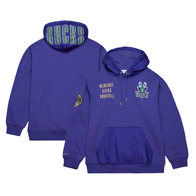 Men's Mitchell & Ness Purple Milwaukee Bucks Team OG 2.0 Vintage Logo Fleece Pullover Hoodie