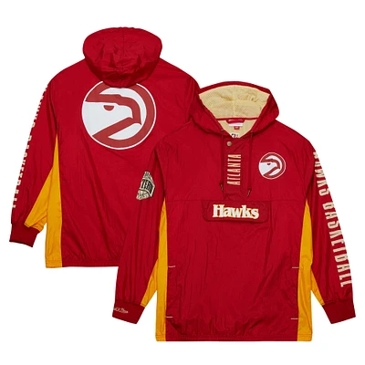Men's Mitchell & Ness Red Atlanta Hawks Team OG 2.0 Vintage Logo Anorak Windbreaker Quarter-Zip Jacket