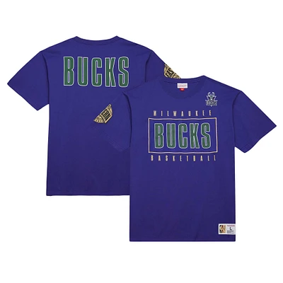 Men's Mitchell & Ness Purple Milwaukee Bucks Hardwood Classics Team OG 2.0 Premium Vintage Logo T-Shirt