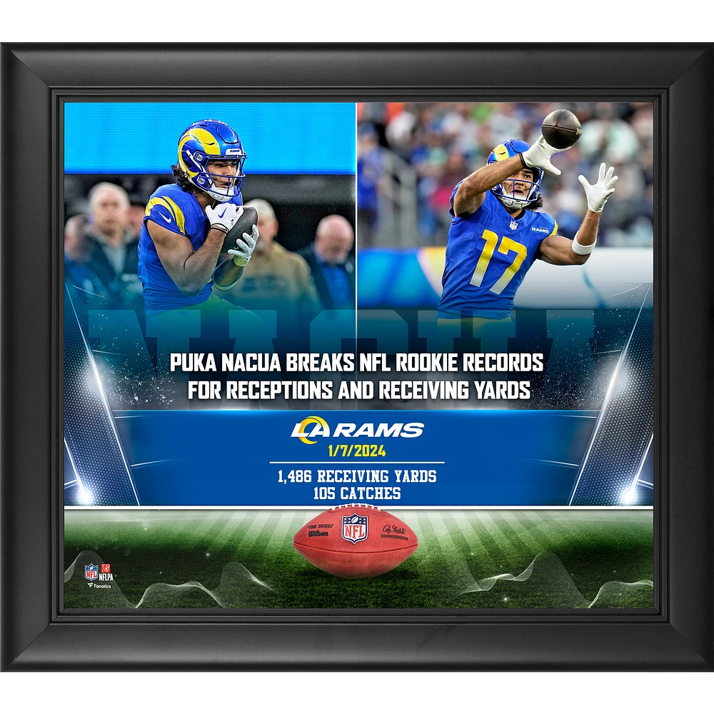 Puka Nacua Los Angeles Rams Framed 15" x 17" NFL Single-Season Rookie Receiving Records Collage