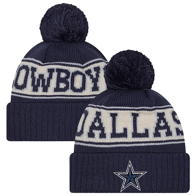 Youth New Era Navy Dallas Cowboys Retro Cuffed Knit Hat with Pom