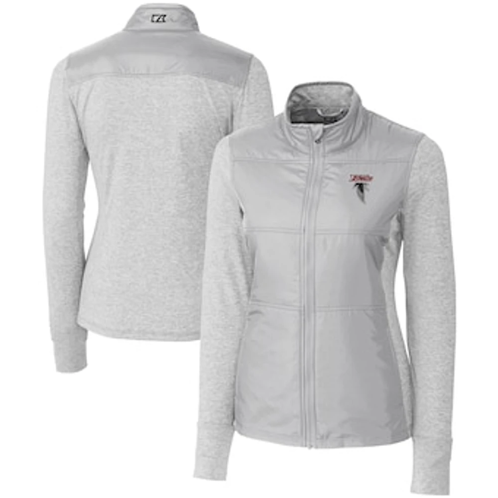 Women's Cutter & Buck Gray Atlanta Falcons Throwback Logo Stealth DryTec Hybrid Quilted Full-Zip Windbreaker Jacket