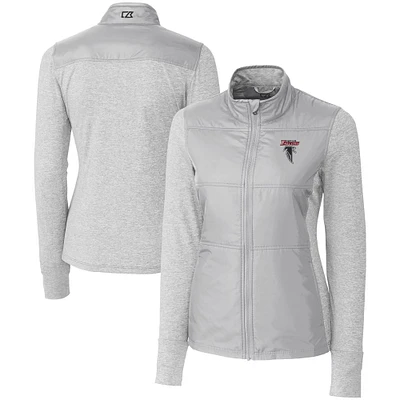 Women's Cutter & Buck Gray Atlanta Falcons Throwback Logo Stealth DryTec Hybrid Quilted Full-Zip Windbreaker Jacket