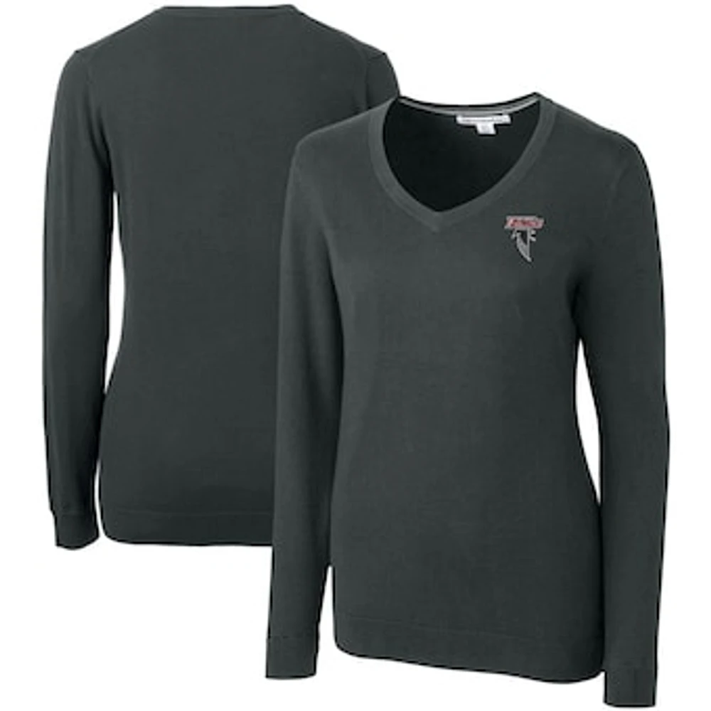 Women's Cutter & Buck Heather Charcoal Atlanta Falcons Throwback Logo Lakemont Tri-Blend V-Neck Pullover Sweater