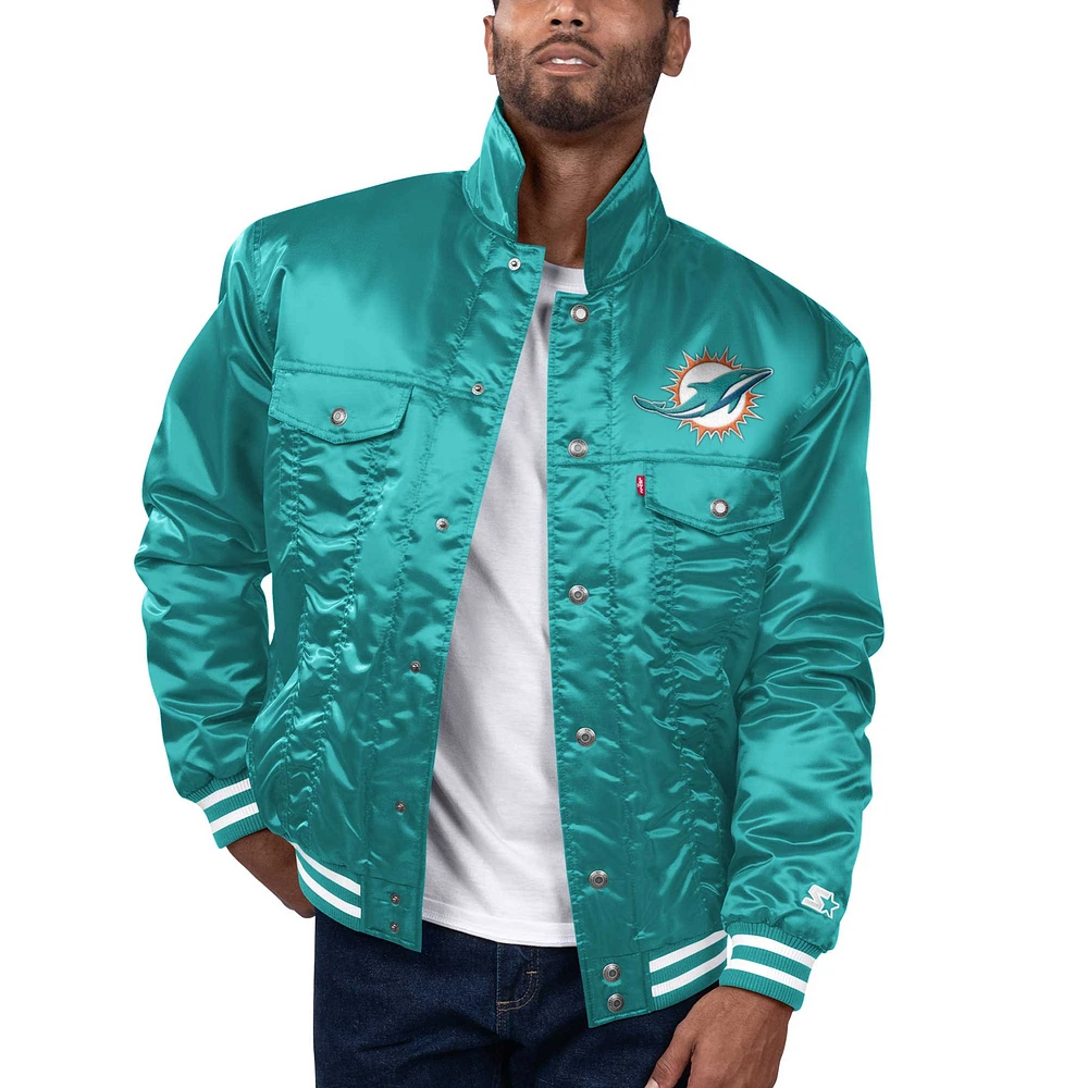 Men's Levi’s x Starter Aqua Miami Dolphins Silver Tab Trucker Full-Snap Jacket