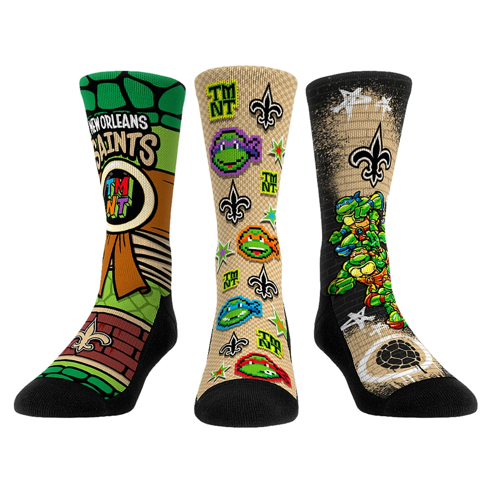 Unisex Rock Em Socks Gold New Orleans Saints TMNT Three-Pack Crew Sock Set