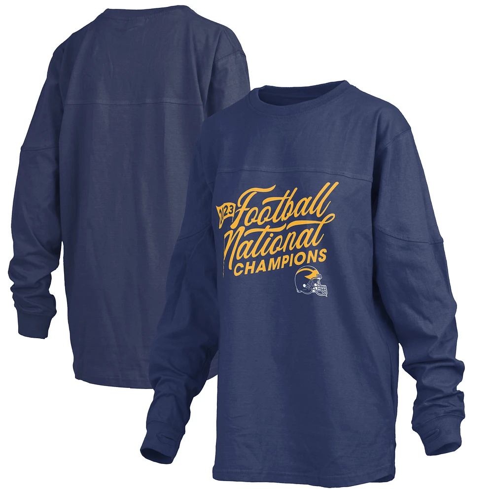 Women's Pressbox Navy Michigan Wolverines College Football Playoff 2023 National Champions The Big Shirt Oversized Long Sleeve T-Shirt