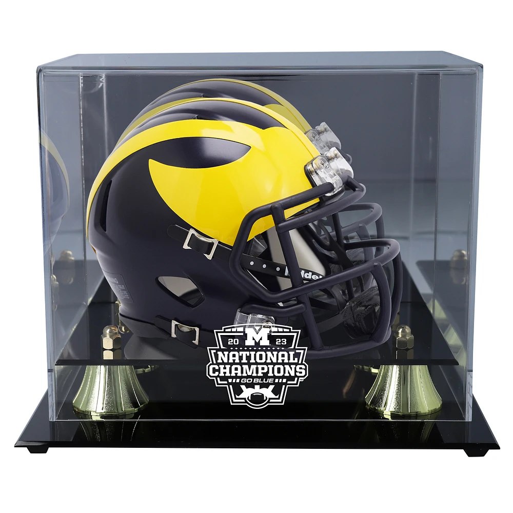 Michigan Wolverines College Football Playoff 2023 National Champions Golden Classic Mini Helmet Display Case