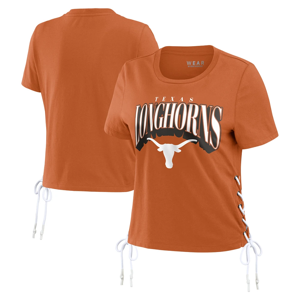 Women's WEAR by Erin Andrews Texas Orange Texas Longhorns Side Lace-Up Modest Crop T-Shirt