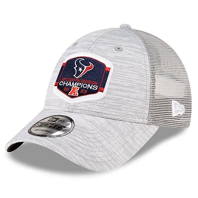 Men's New Era Heather Gray Houston Texans 2023 AFC South Division Champions Locker Room Trophy Collection 9FORTY Trucker Adjustable Hat