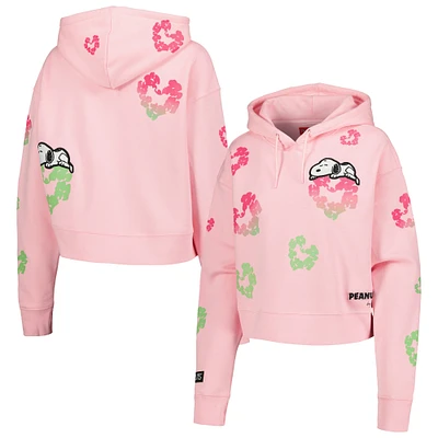 Women's Freeze Max Pink Peanuts Snoopy Sweet Cotton Heart Cropped Pullover Hoodie