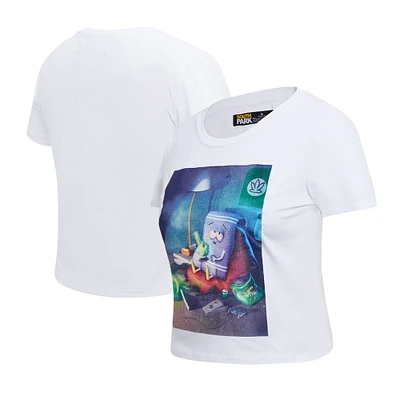 Women's Freeze Max White South Park Towelie Smokes A Puff Baby Doll Cropped T-Shirt