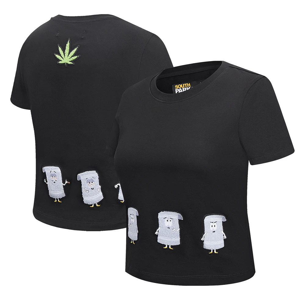 Women's Freeze Max Black South Park Towelie Just An Ordinary Towel Baby Doll Cropped T-Shirt