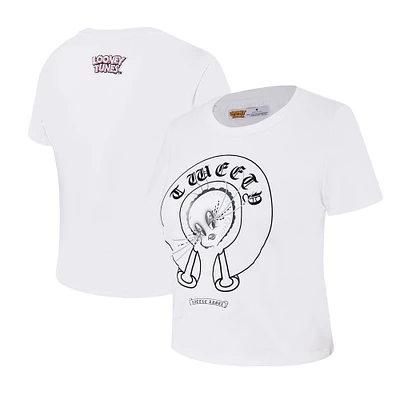 Women's Freeze Max White Looney Tunes Little Angel Baby Doll Cropped T-Shirt